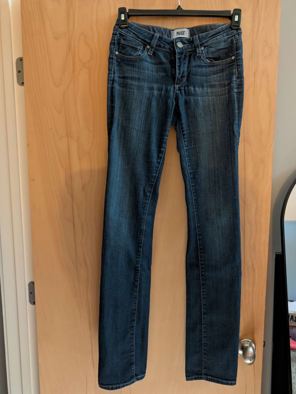 PAIGE Women's Dark Blue Straight-Leg Jeans
